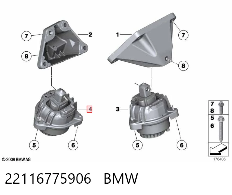 22116775906 BMW Права подушка мотора