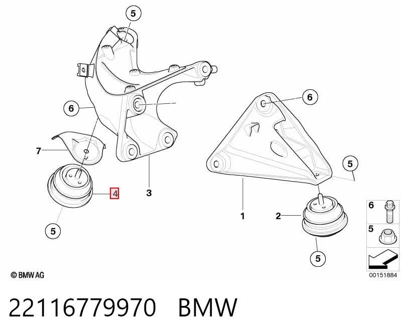 22116779970 BMW Подушка (опора) двигуна, ліва/права