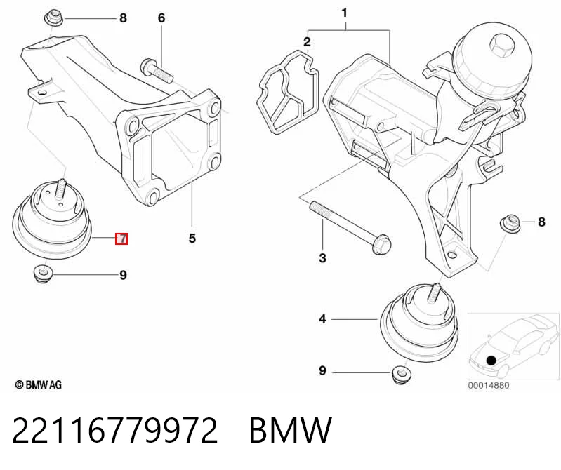 22116779972 BMW Права подушка мотора
