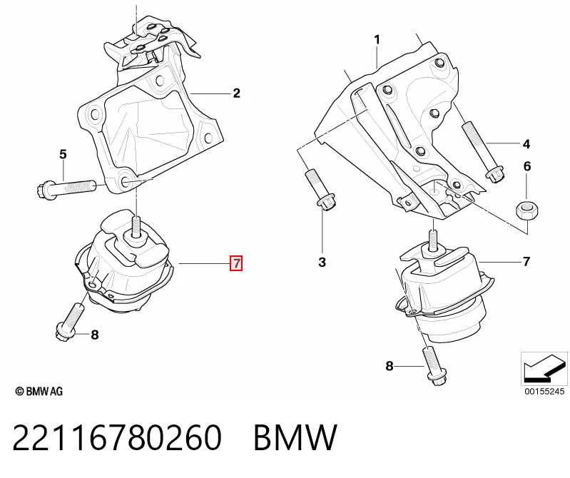 22116780260 BMW Права подушка мотора