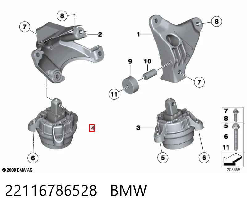 22116786528 BMW Права подушка мотора