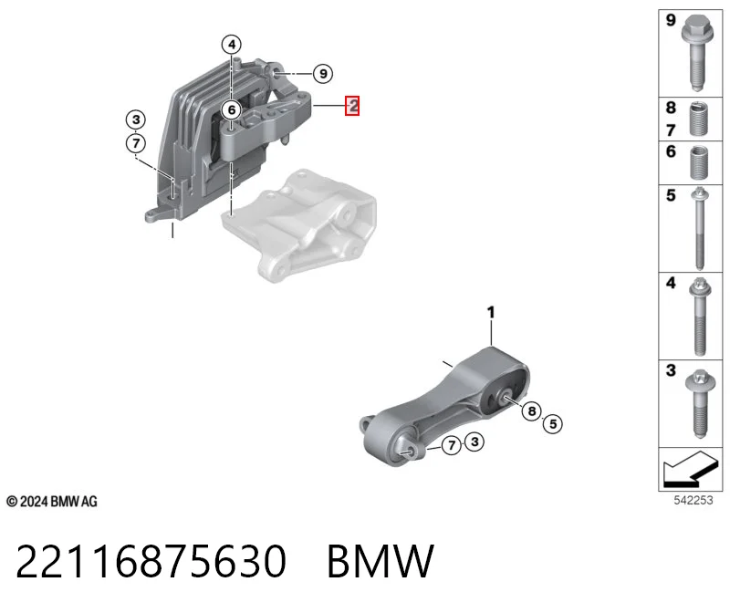 22116875630 BMW Права подушка мотора