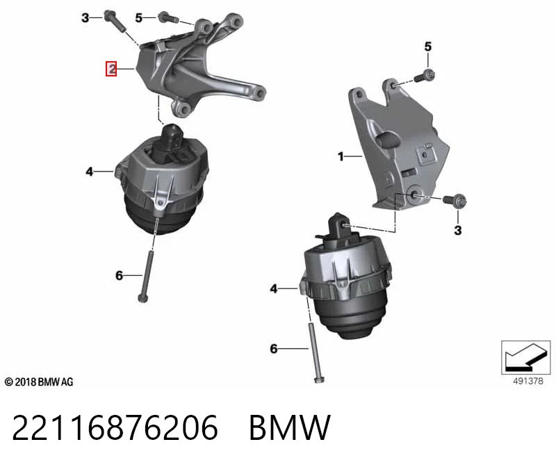 22116876206 BMW Кронштейн подушки (опори) двигуна, правої