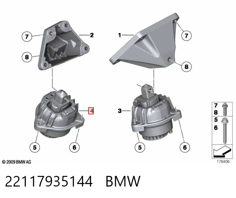 22117935144 BMW Права подушка мотора