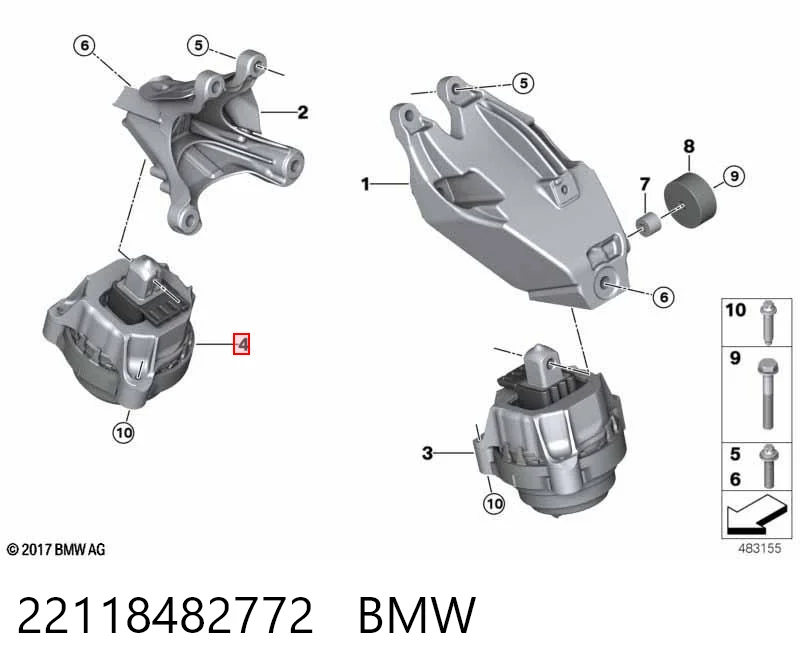 22118482772 BMW Права подушка мотора