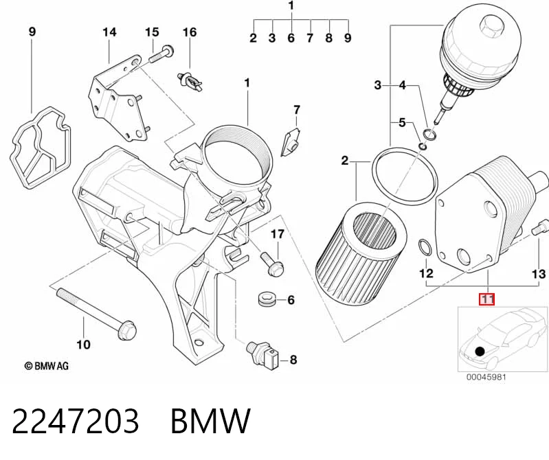 2247203 BMW Радіатор масляний (холодильник), під фільтром
