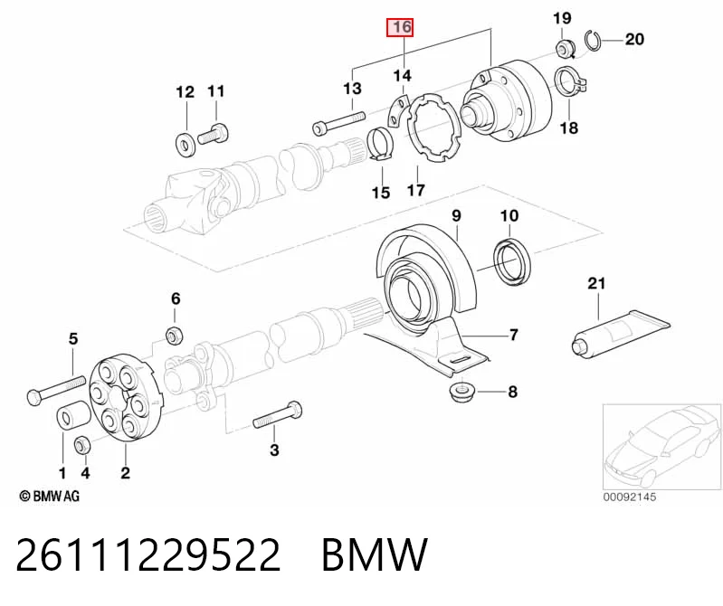 BB2359 Posterparts Задній шарнір кутових швидкостей кардана заднього