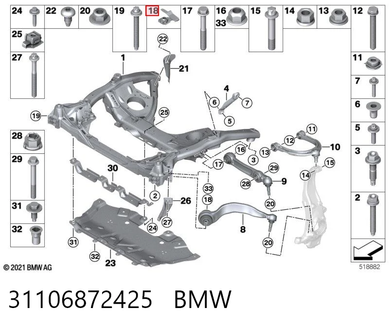 31306760349 BMW Гайка болта кріплення переднього важеля, нижнього