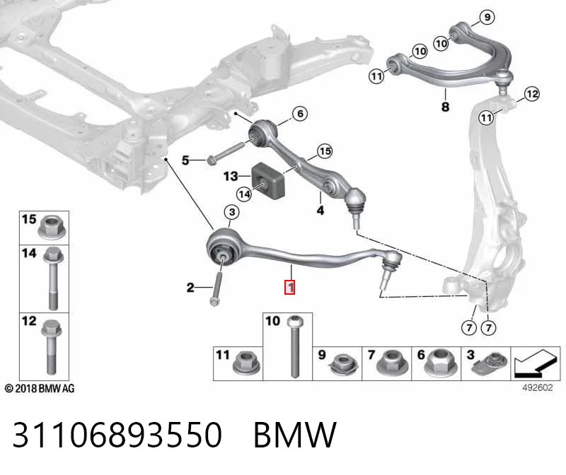 31106893550 BMW Важіль передньої підвіски нижній, правий