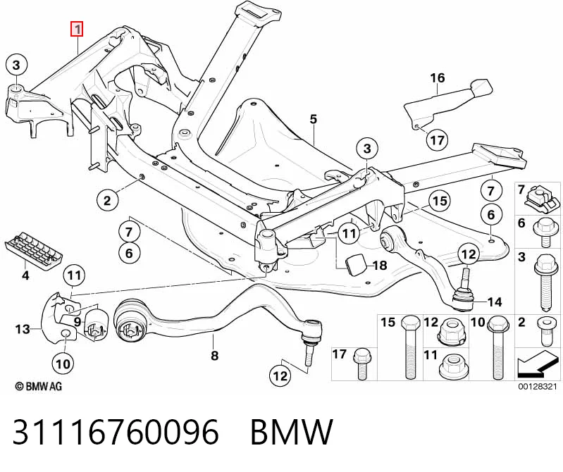 Підрамник передньої підвіски BMW 7 седан (E65, E66, E67) (2001 - 2008) ціна, від 79.37 USD