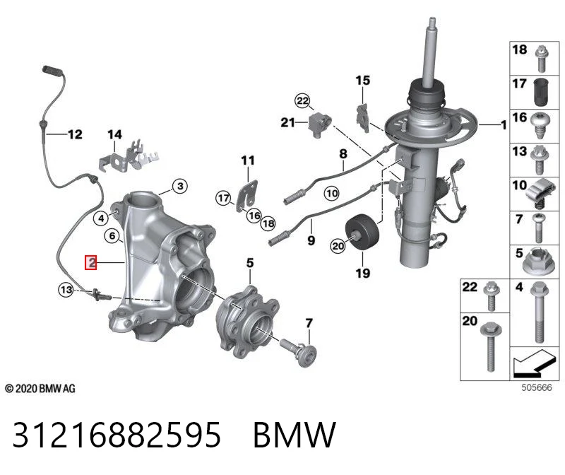 31216882595 BMW Цапфа передня ліва