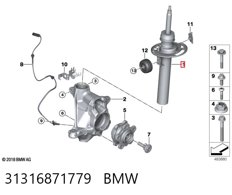 Амортизатор передньої підвіски, лівий TRW JGM1449SL ціна, від 154.09 USD