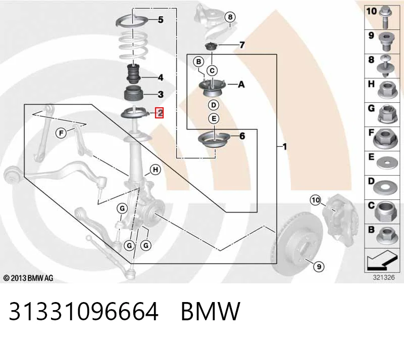 31331096664 BMW Проставка (гумове кільце) пружини передньої, нижня