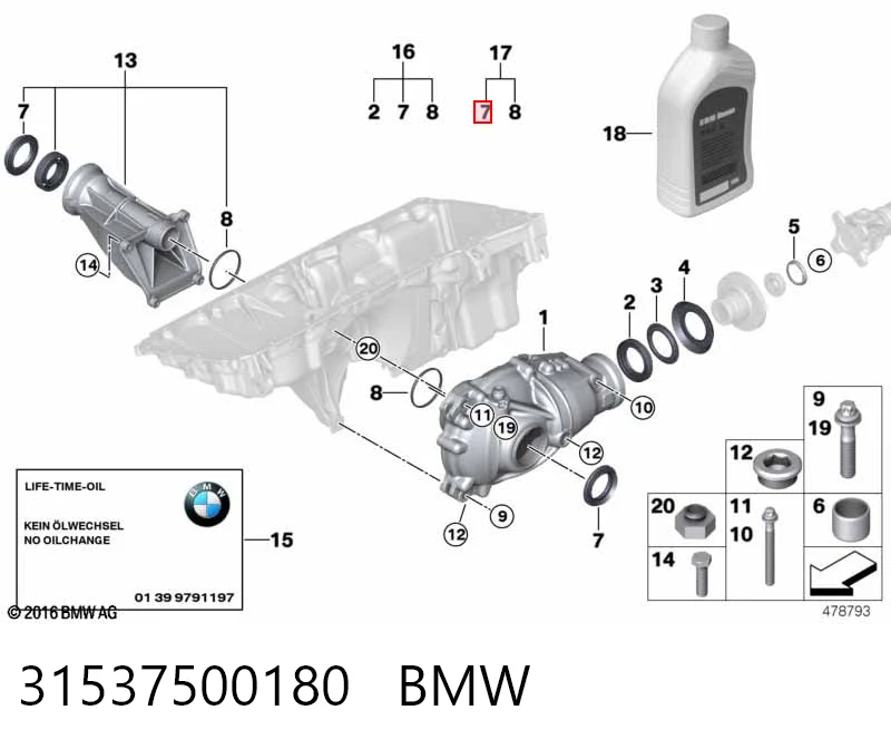 31537500180 BMW Сальник редуктора переднього моста