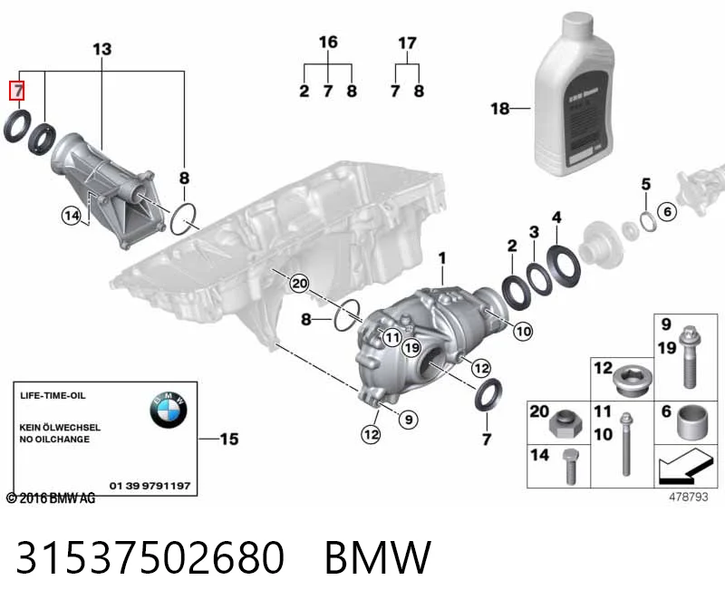 31537502680 BMW Сальник редуктора переднього моста
