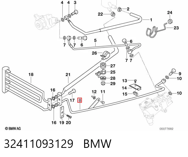 32411093129 BMW Шланг ГПК, низького тиску, від рейки/механізму до радіатора