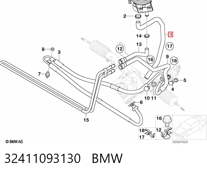 32411093130 BMW Шланг ГПК, низького тиску, від бачка до насоса