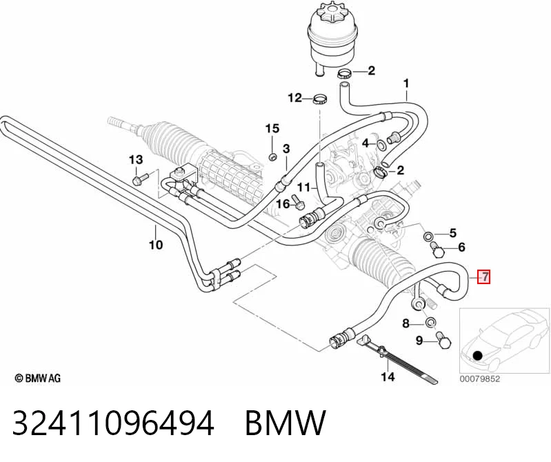32411096494 BMW Шланг ГПК, низького тиску, від рейки/механізму до радіатора