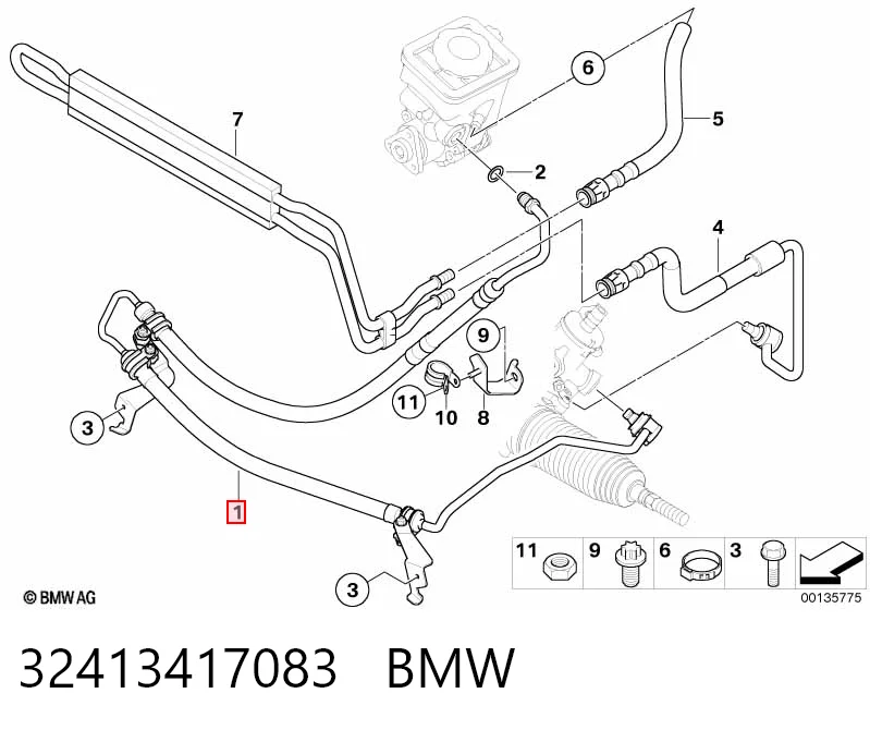 Патрубок високого тиску гідропідсилювача BMW X3 позашляховик (E83) (2004 - 2010) ціна, від 456.36 USD