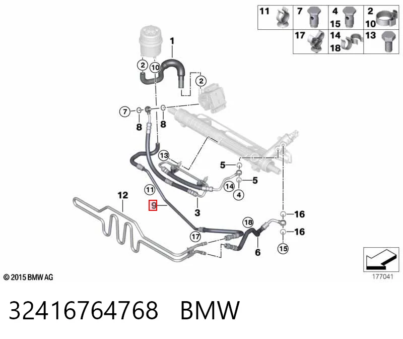 32416764768 BMW Шланг ГПК, низького тиску, від рейки/механізму до бачка