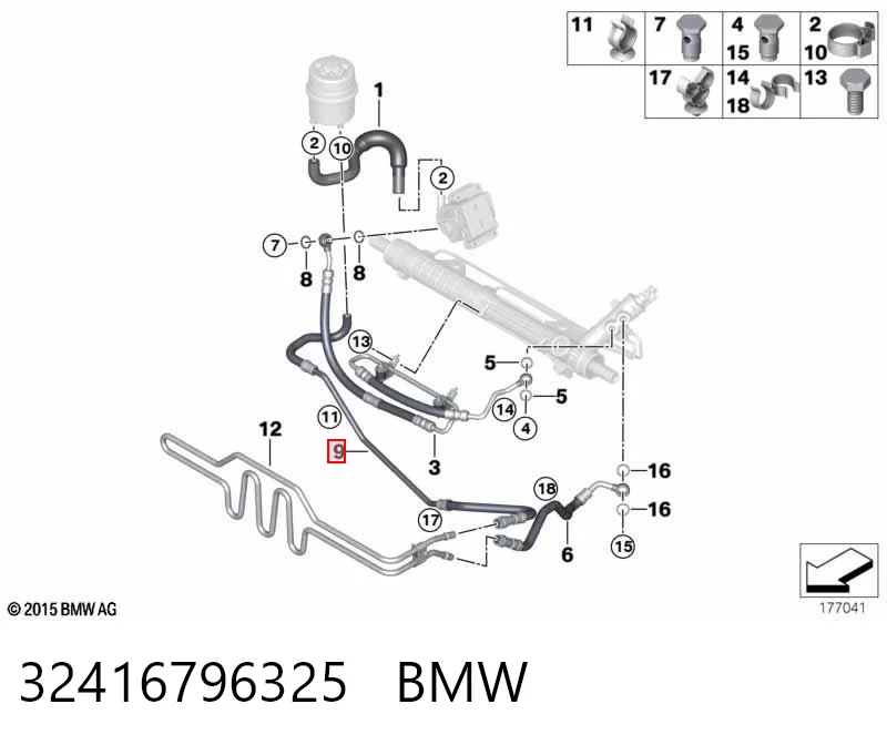 32416796325 BMW Шланг ГПК, низького тиску, від рейки/механізму до бачка