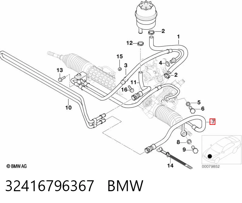 32416796367 BMW Шланг ГПК, низького тиску, від рейки/механізму до радіатора