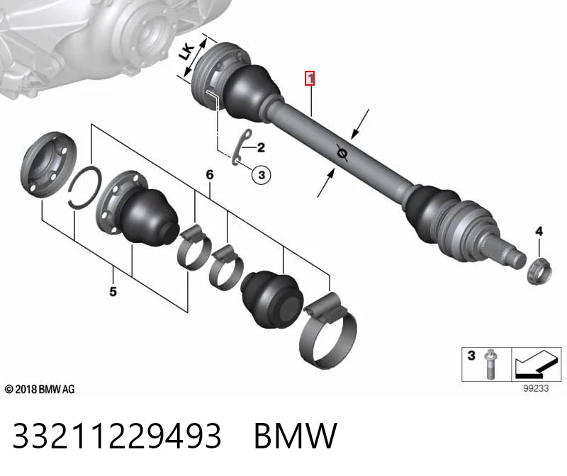 33211229493 BMW Піввісь задня, ліва