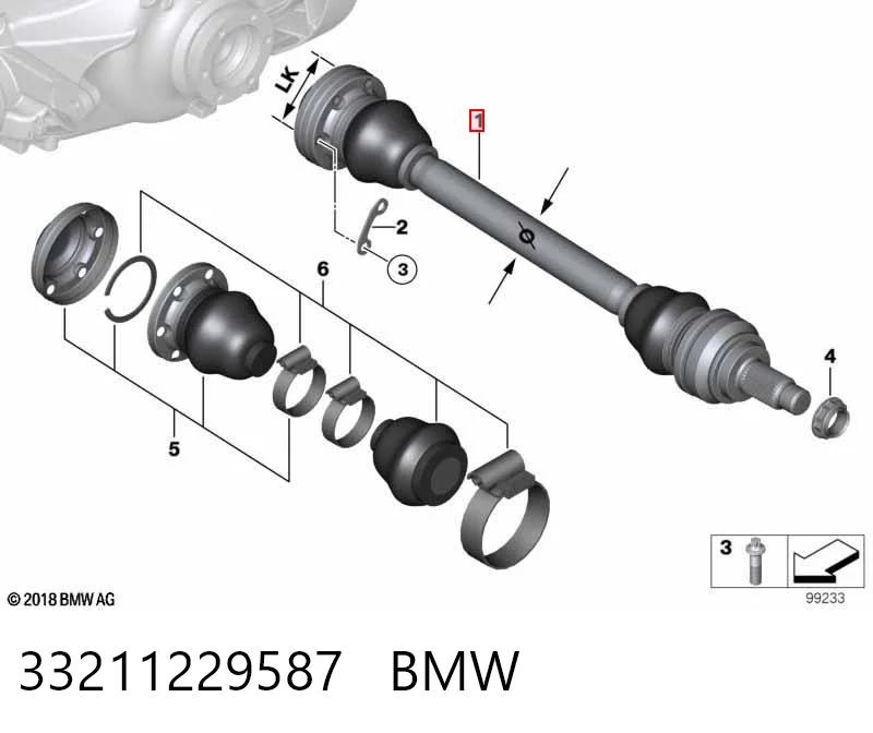 33211229587 BMW Піввісь задня, ліва