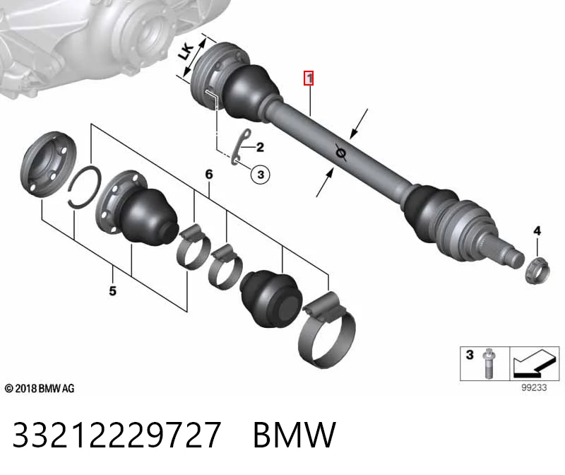 33212229727 BMW Піввісь задня, ліва