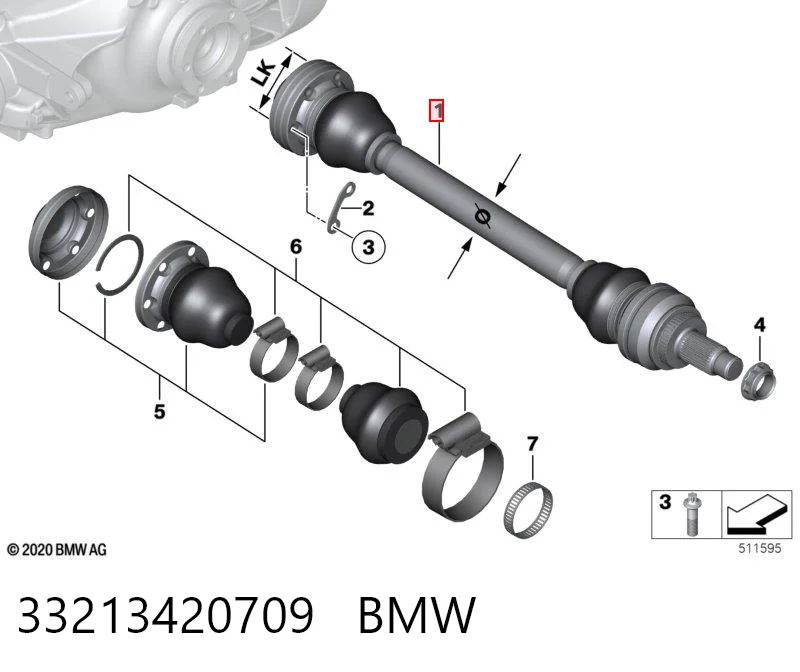 33213420709 BMW Піввісь задня, ліва