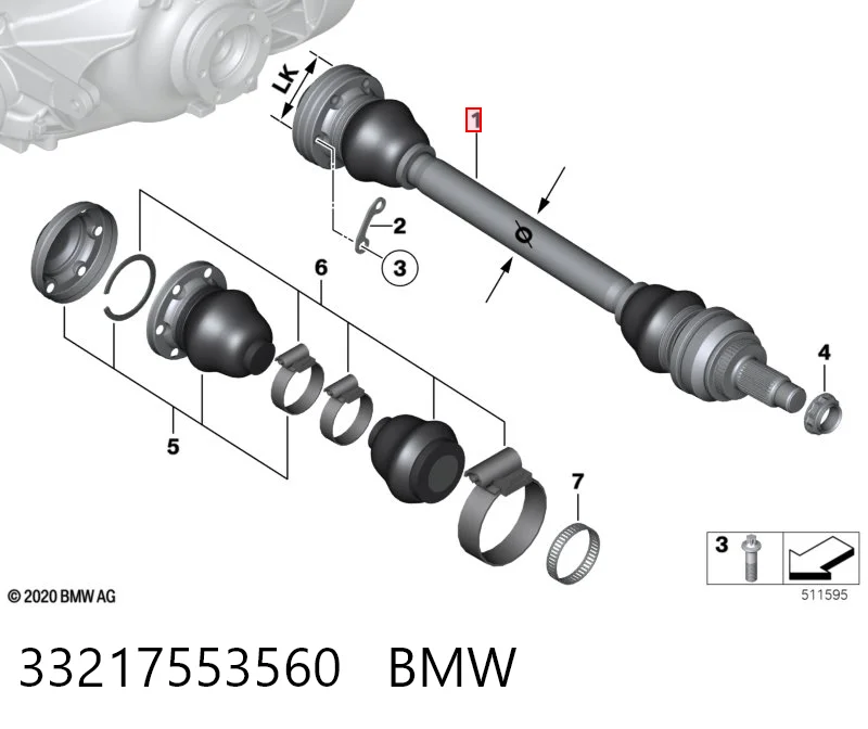 33217553560 BMW Піввісь задня, права