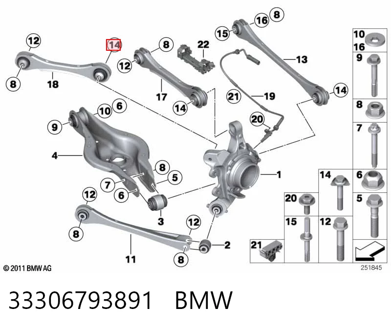 33306793891 BMW Болт кріплення заднього нижнього важеля, зовнішній