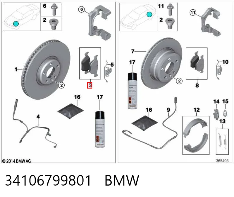 34106799801 BMW Передні гальмівні колодки