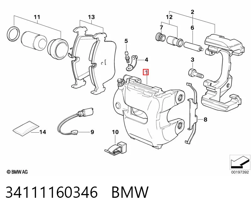 34111160346 BMW Супорт гальмівний передній правий