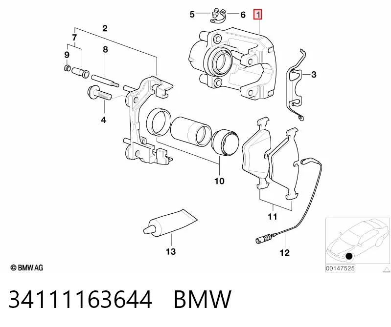 34111163644 BMW Супорт гальмівний передній правий
