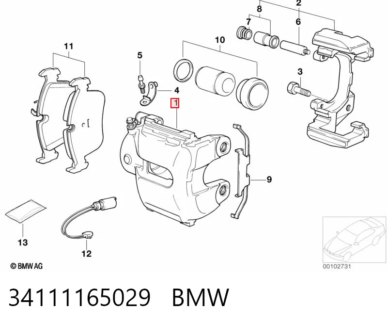 34111165029 BMW Супорт гальмівний, передній, лівий