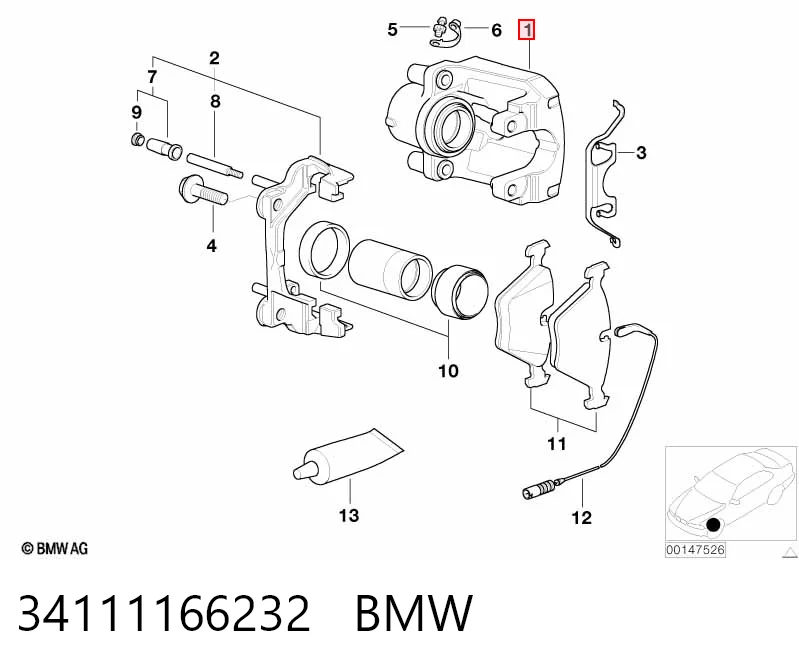 34111166232 BMW Супорт гальмівний передній правий
