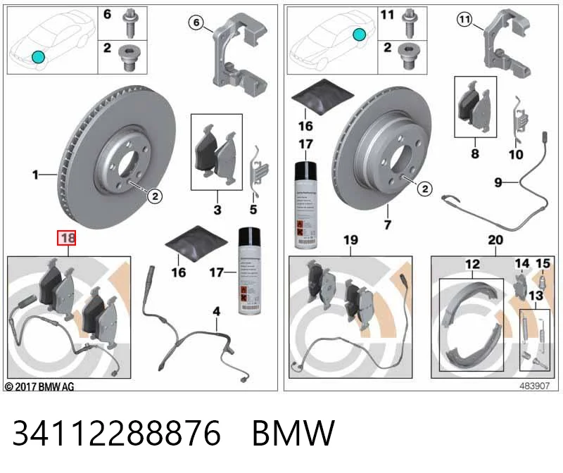 34112288876 BMW Передні гальмівні колодки