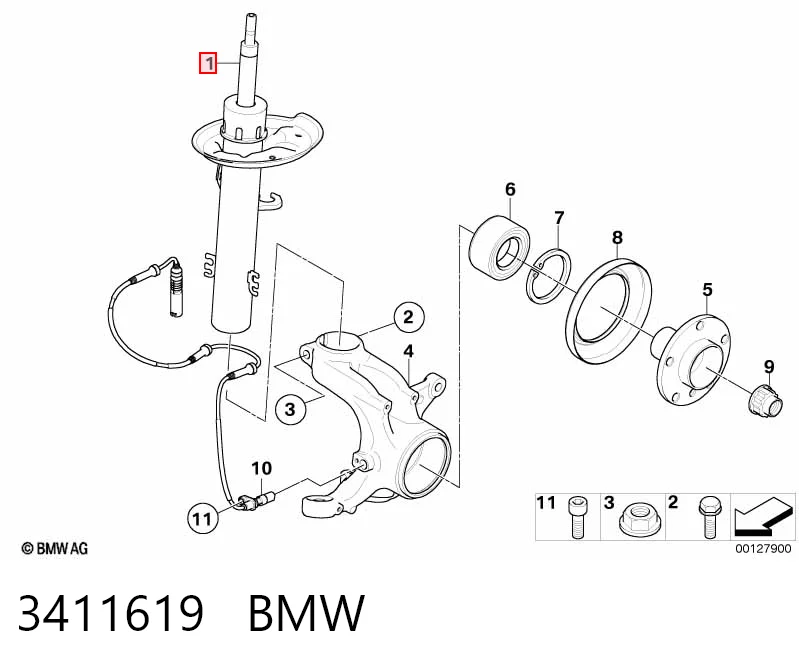 3411619 BMW Ліва передня стійка