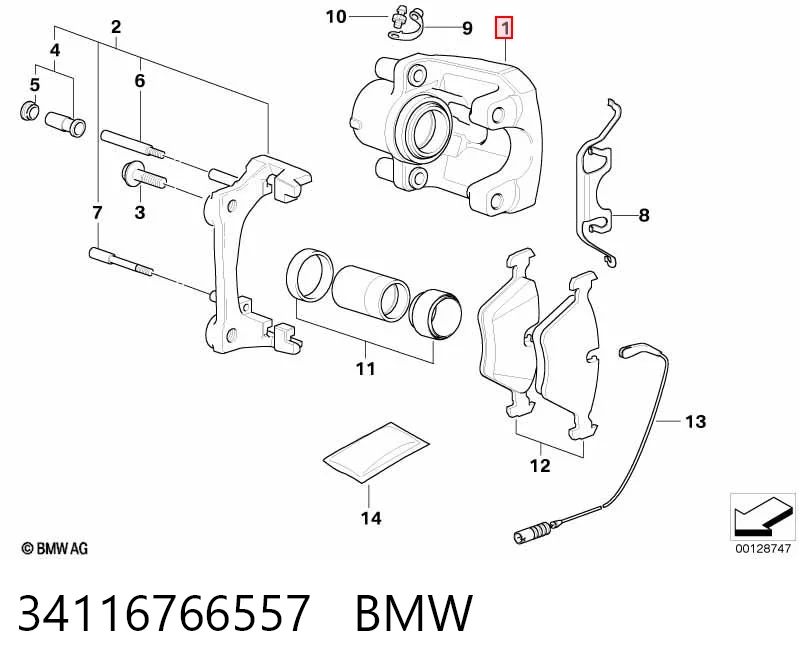 34116766557 BMW Супорт гальмівний, передній, лівий