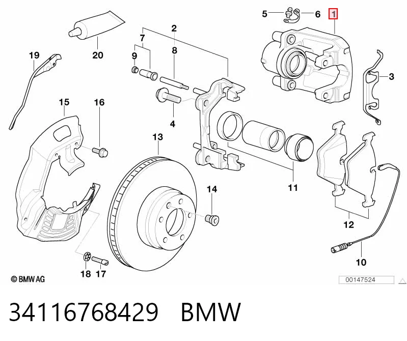 34116768429 BMW Супорт гальмівний, передній, лівий