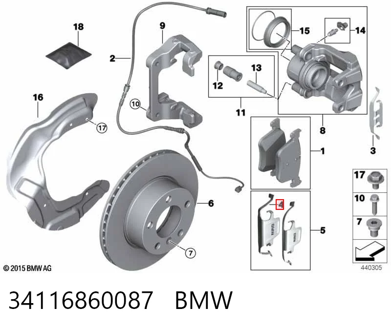 34116860087 BMW Комплект пружинок кріплення дискових колодок, передніх