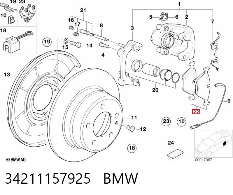 34211157925 BMW Колодки гальмівні задні, дискові