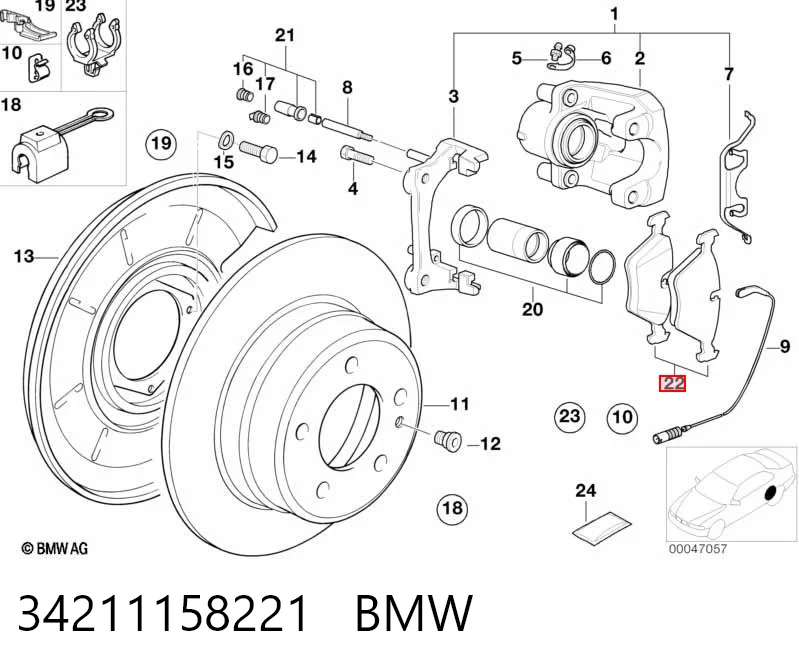 34211158221 BMW Колодки гальмівні задні, дискові