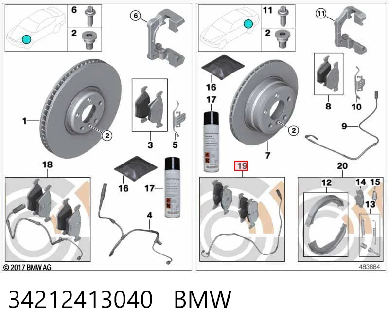 34212413040 BMW Колодки гальмівні задні, дискові