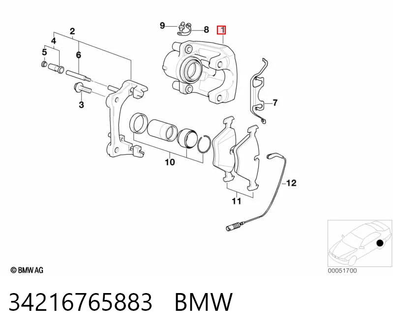 34216765883 BMW Супорт гальмівний задній лівий