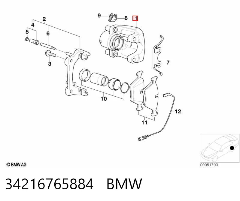 34216765884 BMW Супорт гальмівний задній правий