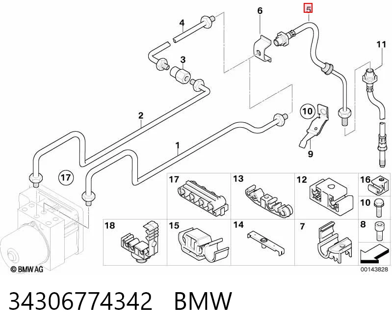34306774342 BMW Шланг гальмівний задній, правий