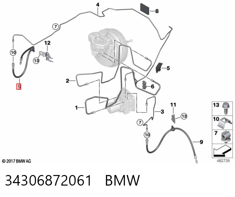 34306872061 BMW Гнучка гальмівна трубка передня