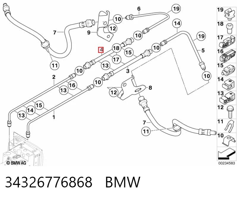34326776868 BMW Шланг гальмівний задній, правий
